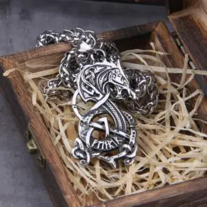 Never Fade Stainless Steel Viking Dragon with Viking Rune 4