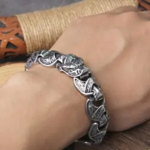 Viking Ouroboros Vintage Punk Bracelet for men Stainless Steel fashion Jewelry 4