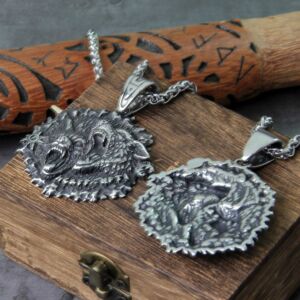 Men Stainless Steel Brave Wolf Norse Viking Pendant Necklace 3