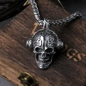 Vintage Skeleton Pendant Necklace Metal Skull Gothic Choker Crow 2