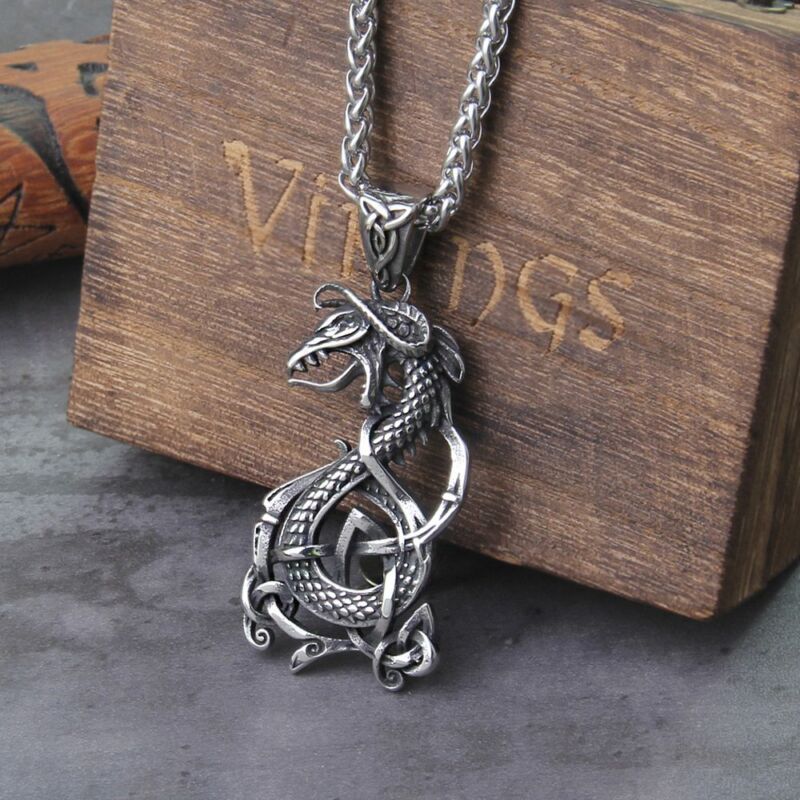 Never Fade Stainless Steel Viking Dragon with Viking Rune 1