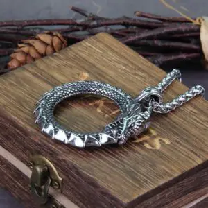 Stainless steel Viking Self-devourer Ouroboros Valknut Amulet dragon Pendant Necklace 2