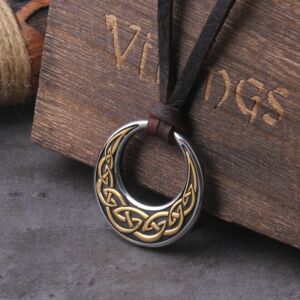 Celtic Knot Round Pendant Necklace with Adjustable Leather Cord Chain 1