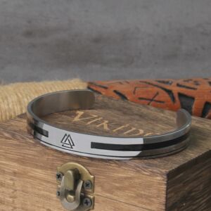 Stainless Steel Men's Handmade Nordic Valknut Bangle Viking Never Fade with wooden box as gift never fade 4