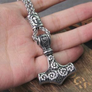Viking Thor Hammer Rune pendant necklace Never Fade Stainless Steel 4