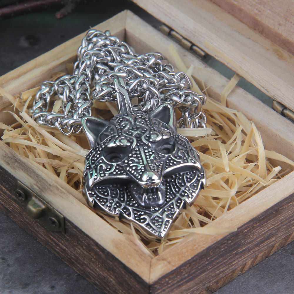 Never fade stainless steel Nordic Viking Amulet scandinavian wolf head Necklace Animal Original 2