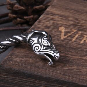 Stainless Steel Nordic Viking Norse Dragon Bracelet adjustable Men Wristband Cuff Bracelets with Viking Wooden Box 4
