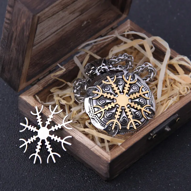Stainless Steel Vegvisir Viking Mix Gold Color Rune Necklace Viking Scandinavian Norse Viking Necklace 1