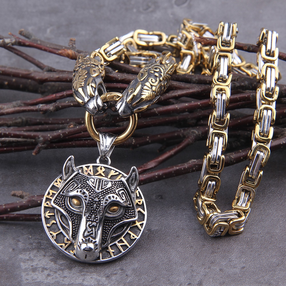 Wolf Head Norse Viking Amulet Pendant Necklace Viking King Chain 2