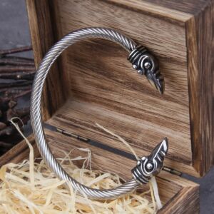 Stainless Steel Nordic Viking Norse Raven Bracelet adjustable Men Wristband Cuff Bracelets with Viking Wooden Box 3