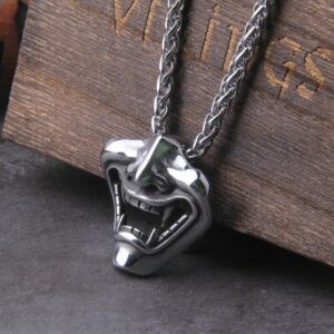 Vikings Jewelry Never Fade Stainless Steel Satanic Demon Men mask Necklace With Wooden Box as gift 2