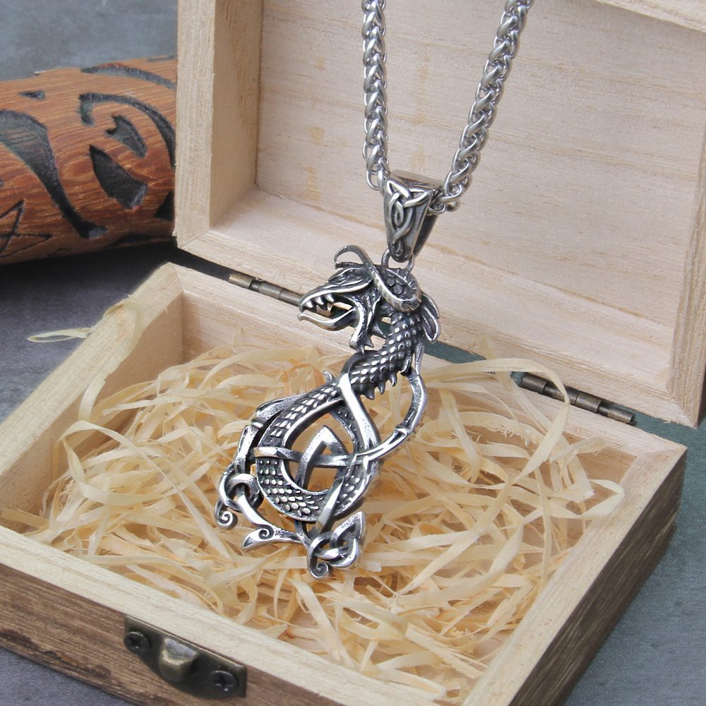 Never Fade Stainless Steel Viking Dragon with Viking Rune 2