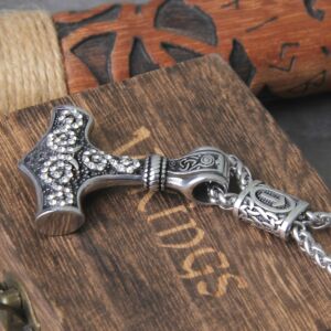 Viking Thor Hammer Rune pendant necklace Never Fade Stainless Steel 2