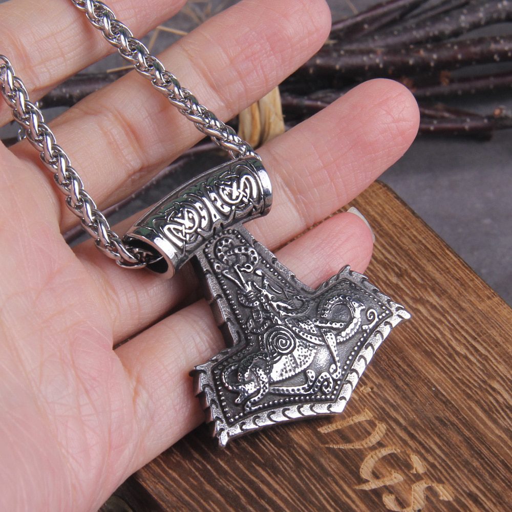 Norse Vikings Thor's Hammer Mjolnir Scandinavian Rune Amulet Necklace Stainless Steel Chain Vegvisir Anchor Pendant 2
