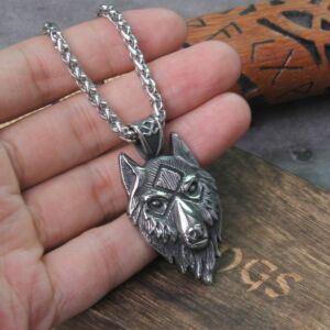 Stainless Steel Necklaces Wolf Head Animal Hip Hop Pendants Chain Choker Sweater Necklace 2
