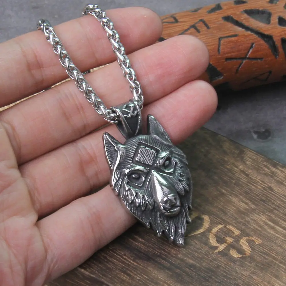 Stainless Steel Necklaces Wolf Head Animal Hip Hop Pendants Chain Choker Sweater Necklace 2