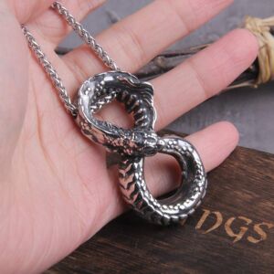 Never Fade Viking Ouroboros vintage punk Snake necklace for men stainless steel fashion Jewelry hippop street culture with wooden box 4