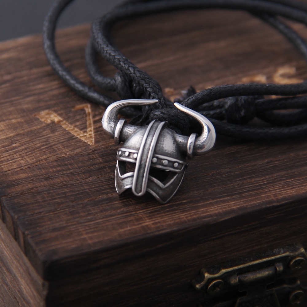 Viking Helmet Necklace with Adjustable Cotton Chain Never Fade Stainless Steel 2