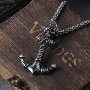 Pirate Skull Anchor Pendant Necklace 2
