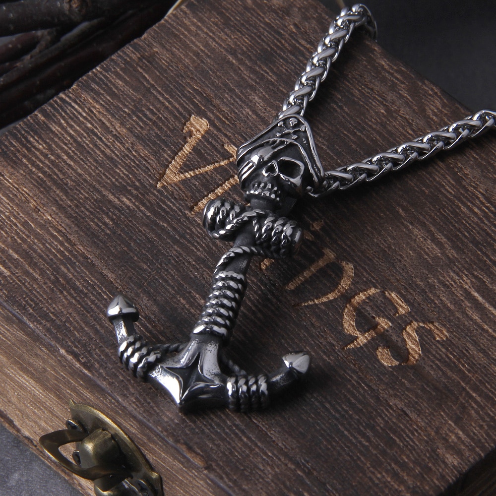 Pirate Skull Anchor Pendant Necklace 2