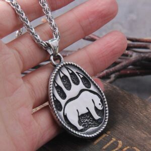 Retro Style Stainless Steel Bear Paw Round Necklace Roaring Bear Print Pendant Necklace 3
