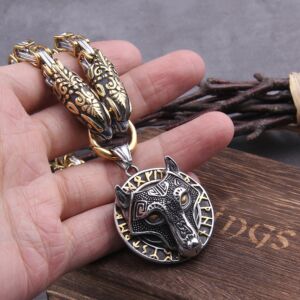 Wolf Head Norse Viking Amulet Pendant Necklace Viking King Chain 5