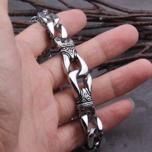 Vikings Bracelet 12mm Curb Cuban Chain Silver Color Bracelet 5