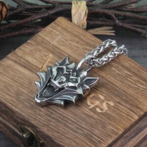 Vintage Viking Pendant Necklace Wolf Head Punk Fashion Stainless Steel 2