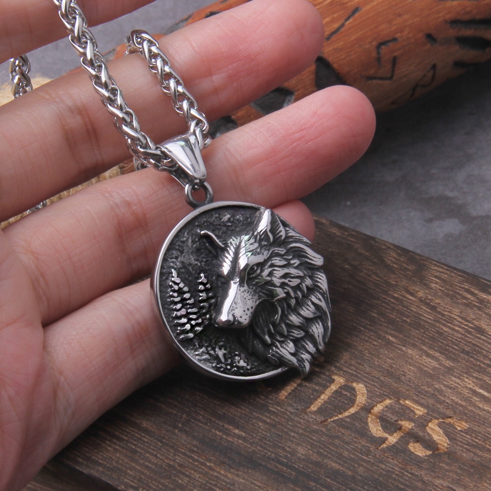 Wolf Head & Tree Norse Viking Pendant Necklace Never Fade Men stainless steel 2