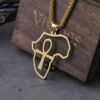 Stainless Steel Africa Map & Ankh Pendant Necklace Gold Color Jewelry Egyptian Symbol Cross 1