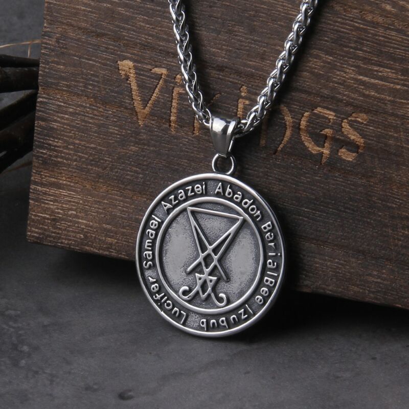 Large Talisman Baphomet Stainless Steel Necklace Pendant for Men/Women Goat PIN Jewerly Satanic PIN Lucifer Patch collier homme 1