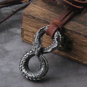 Never Fade Viking Ouroboros vintage punk Snake necklace for men stainless steel fashion Jewelry hippop street culture with wooden box 1