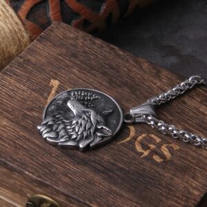 Wolf Head & Tree Norse Viking Pendant Necklace Never Fade Men stainless steel 3