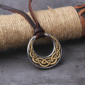 Celtic Knot Round Pendant Necklace with Adjustable Leather Cord Chain 2