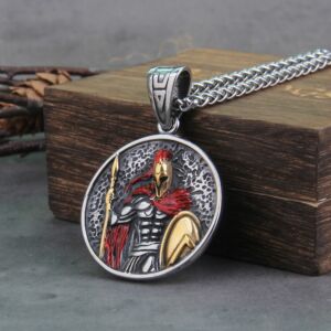 Vintage Ancient Greek Warrior Spartan Shield Pendant Necklace Punk Men's 316L Stainless Steel Party Necklace Biker Jewelry Gift 1
