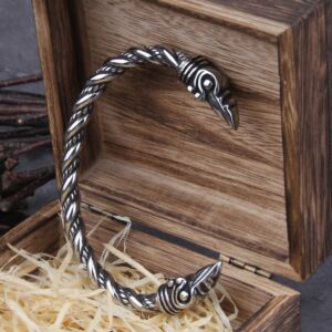 Stainless Steel Nordic Viking Norse Raven Bracelet adjustable Men Wristband Cuff Bracelets with Viking Wooden Box 1