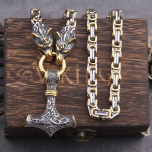 Wolf Head Nnorse Viking Amulet - Thors Hammer Pendant Necklace 1