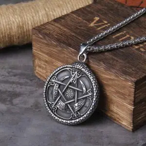 Never Fade Men ouroboros stainless steel life tree with wolf head pendant necklace 2