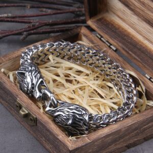 Rock Viking Wolf Charm Bracelet Stainless Steel Mesh Chain Punk Bracelets Biker Jewelry 4
