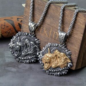 Men Stainless Steel Brave Wolf Norse Viking Pendant Necklace 1