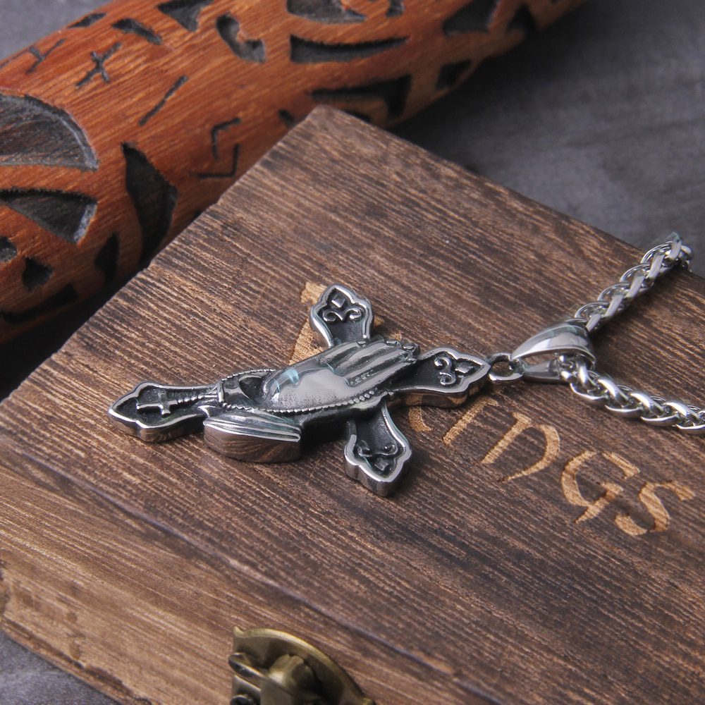 Large Detailed Cross Drill Pendant Jewel Necklace pray hand Tone Gothic Punk Jewellery Fashion Charm Statement Women Gift 2