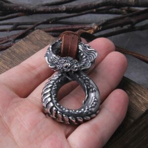Never Fade Viking Ouroboros vintage punk Snake necklace for men stainless steel fashion Jewelry hippop street culture with wooden box 5