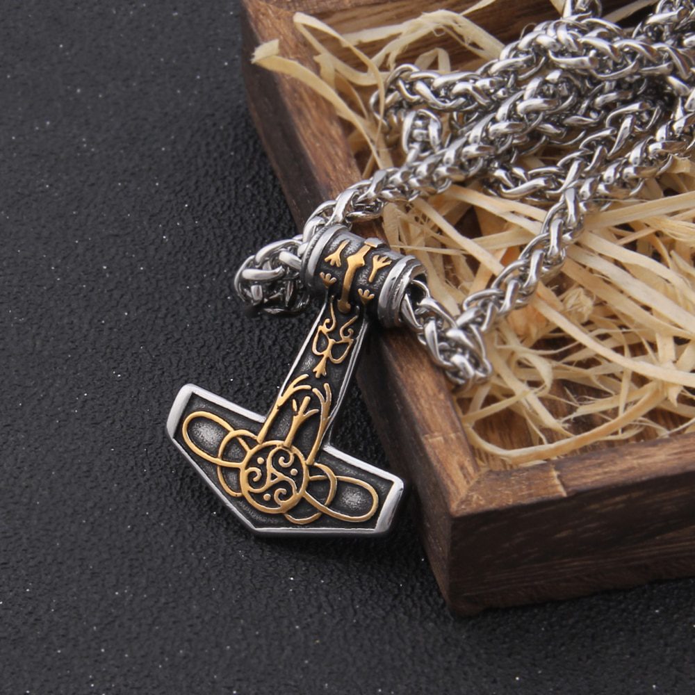 Stainless Steel Mix Gold color thor's hammer mjolnir necklace viking scandinavian Odin viking necklace Men Stainless Steel 1