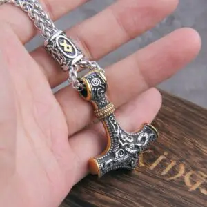 Thor's Hammer Mjolnir Scandinavian Rune Amulet Necklace Stainless Steel Chain Vegvisir Anchor Pendant 3