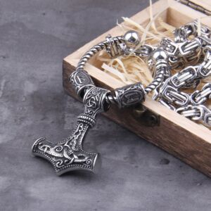 King Chain With Rune Beads and Thor's Hammer Mjolnir Viking Necklace 4