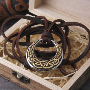 Celtic Knot Round Pendant Necklace with Adjustable Leather Cord Chain 5