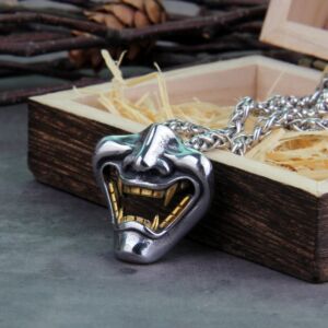 Vikings Jewelry Never Fade Stainless Steel Satanic Demon Men mask Necklace With Wooden Box as gift 1