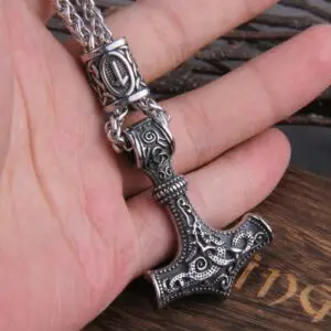 Thor's Hammer Mjolnir Scandinavian Rune Amulet Necklace Stainless Steel Chain Vegvisir Anchor Pendant 4