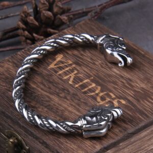 Stainless Steel Nordic Viking Norse Dragon Bracelet adjustable Men Wristband Cuff Bracelets with Viking Wooden Box 3