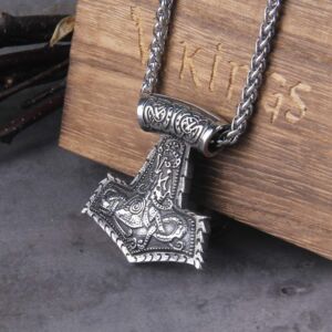 Norse Vikings Thor's Hammer Mjolnir Scandinavian Rune Amulet Necklace Stainless Steel Chain Vegvisir Anchor Pendant 1